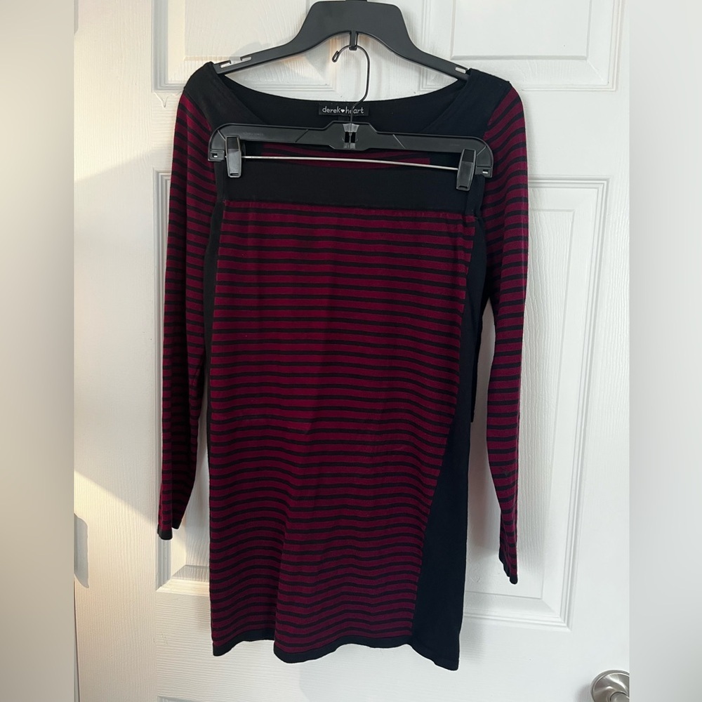 Two piece Striped Maroon and Navy Blue striped skirt set Top Size L Skirt Size M